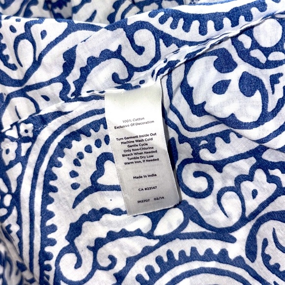 Talbots Women's 2XL Tunic Blouse Beaded V-Neck Long Sleeves Blue White Cotton - Picture 5 of 6